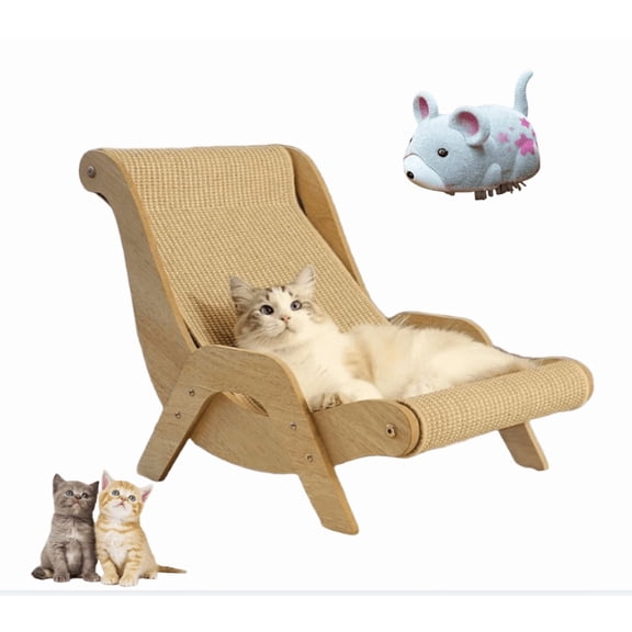 Cat Recliner Scraper Board, Free 1 Automatic Moving Pet Toy, 2026 New 2 in 1 Cats Scratcher Bed Scratch Resistant & Low Lint, Wooden Cats Sofa Bed with Replaceable Cat Scratching Suitable for Cats