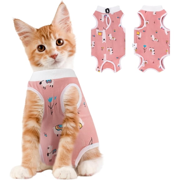 Cat Recovery Suit Cats Onesie for Cats, 3 Size Breathable Cat Surgery Suit for Surgical Abdominal Wounds Skin Diseases, Cute Kitten Spay Recovery Suit E-Collar Alternative Anti Licking(Light pink L)