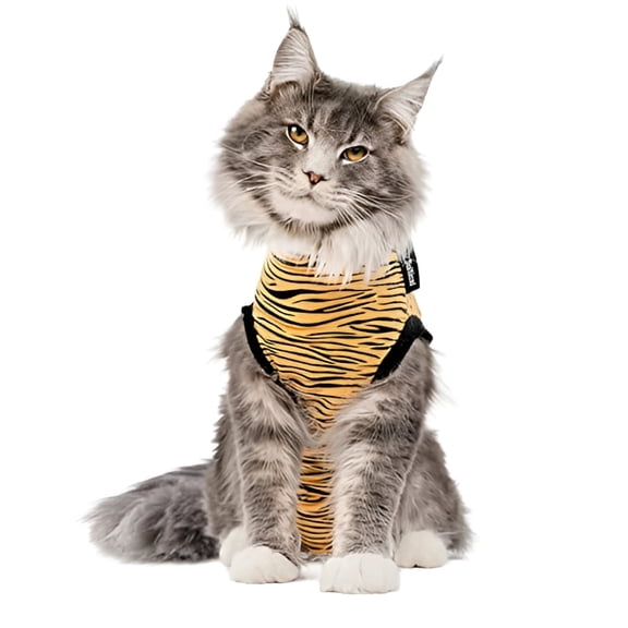 Cat Recovery Suit - Cat Recovery Suit for Spay, Neuter, Suture, Incision, & Skin Conditions - Breathable Fabric with Back Opening - XXS Cat Suit by Suitical, Tiger Print