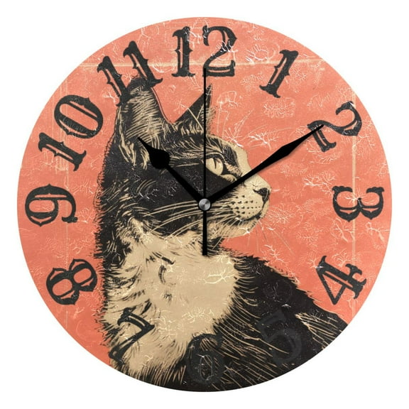 Cat Red 10 inch Wall Clocks Non Ticking Easy to Read Battery Decorative for Home Bathroom Kitchen Bedroom Living Room