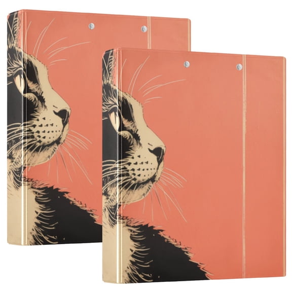 Cat Red File Folder 3 Ring Binders 1.5 inch Hardcover File Folders with Interior Pockets A4 Size Organizer for School Office Hospital