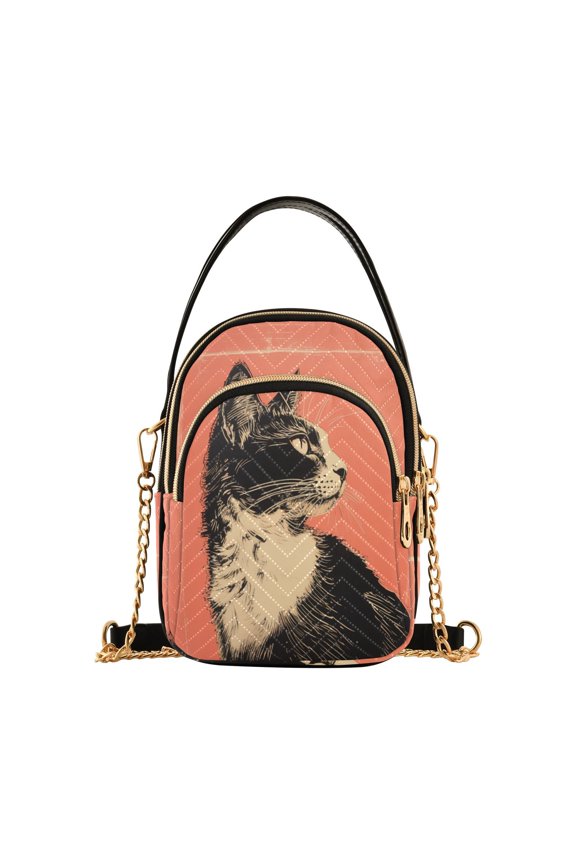 Cat Red Women Quilting Handbags Shoulder Bag Cross Body Bag with Crossbody Strap Hobo Bags Chain Strap