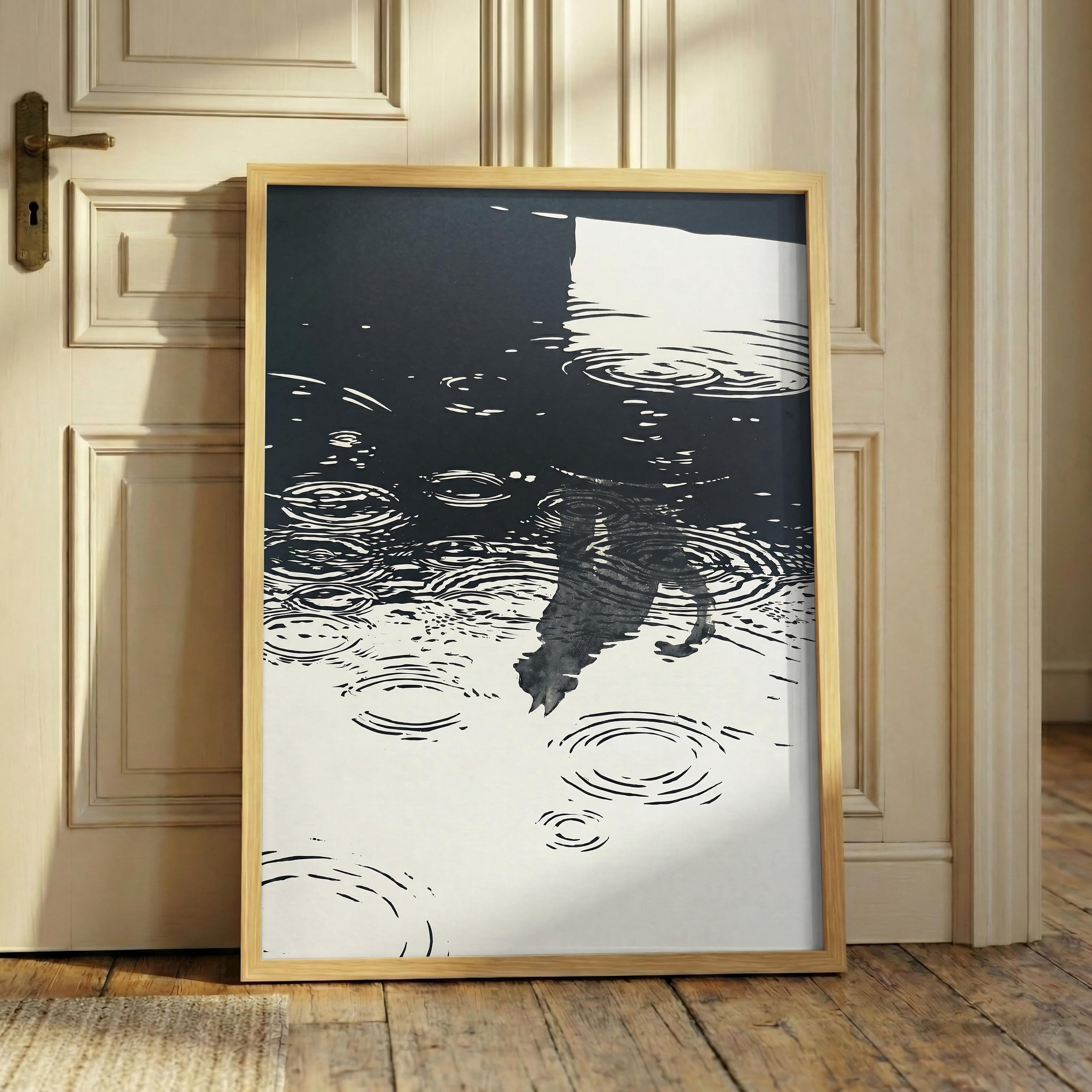 Cat Reflection Print , Black And White Ripple Art, Raindrop Poster ...