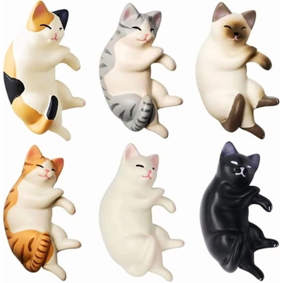 Cat Refrigerator Magnets, 6 Lying Cat Fridge Magnets Cute, Mini Kawaii Decorative Magnet for Home Kitchen with Strong Magnetic, Funny/Novelty Chubby Kitten Refrigerator Magnets