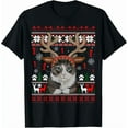 thumbnail image 1 of Cat Reindeer Antlers Funny Ugly Christmas Sweater Gift Unisex T-Shirt, up to Size 5XL, 1 of 2