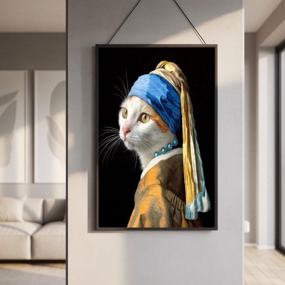 Cat Renaissance Portrait, Vintage Kitty Wall Art Va-T10-348, Unframed Poster Size 8x12