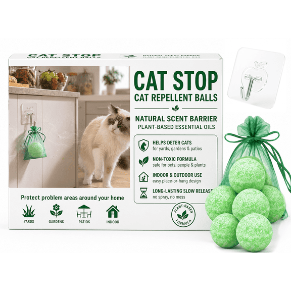Cat Repellent Balls, Peppermint Oil Scent, Potent Cat Deterrent Outdoor and Indoor, 12 Packs