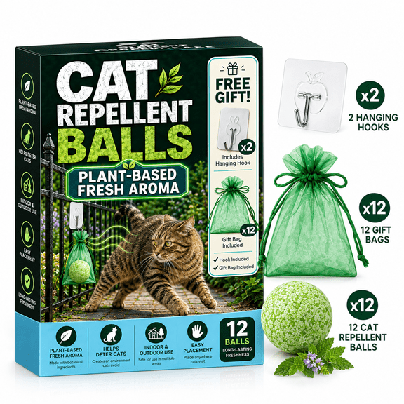 Cat Repellent Outdoor, Cat Deterrent Balls, Botanical Cat Deterrent Outdoor to Keep Cats Off Yard Garden Lawn Plants & Protect Furniture from Scratching, 12 Packs