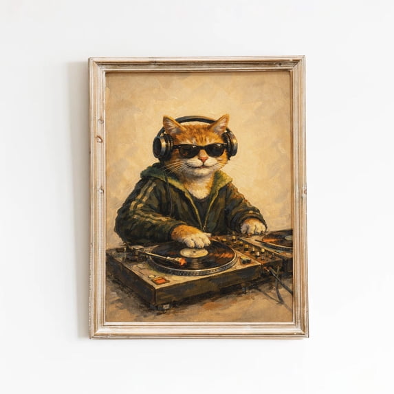 Turnadle Cat Retro Dj Vinyl Turntable Music Record Player Poster , Poster Print ...