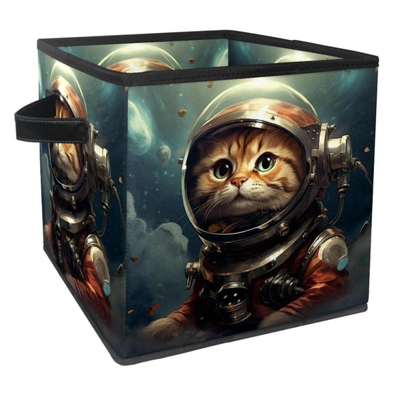 Cat Retro Foldable Storage Cubes with Handle, 10.8"x10.5"x10.6", Large Capacity - Storage Bins, Storage Basket, Toy Box