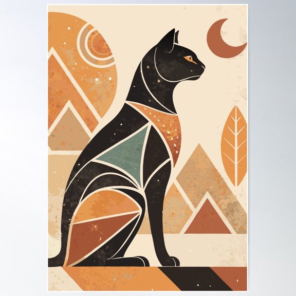 Cat Retro Geometric Abstract 01 Poster Wall Art, Modern Wall Decor For Living Room Bedroom, 8x12 UNFRAMED