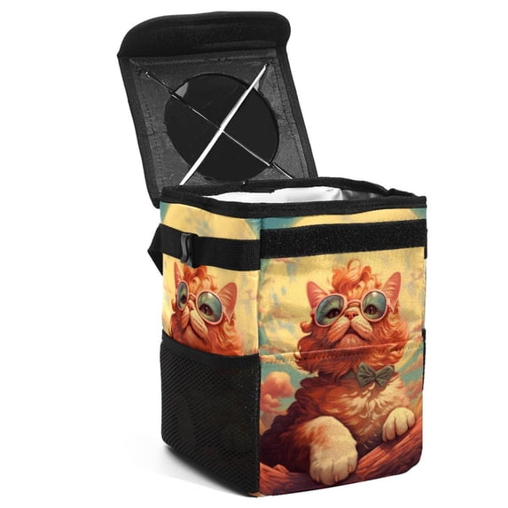 Cat Retro Mini Trash Can Car Trash Can Trash Can for Car: Foldable, with Lid, Leak-Proof, Hanging Storage Bag