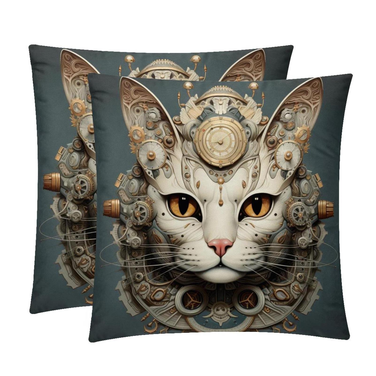 Cat Retro Set of 2 Velvet Throw Pillow Covers with Unique Patterns