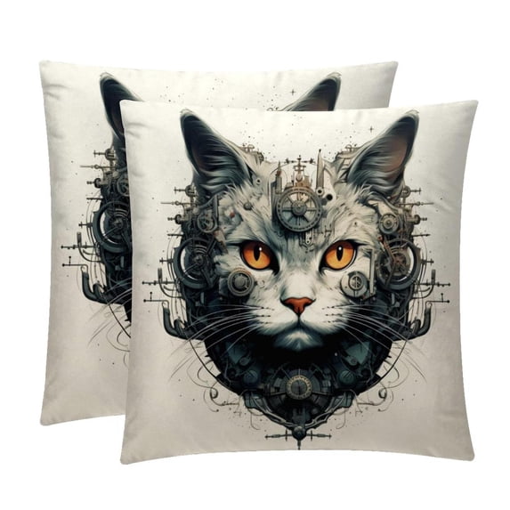 Cat Retro Set of 2 Velvet Throw Pillow Covers with Unique Patterns in 16x16, 18x18, 20x20 Inches for Throw Pillow Inserts for Various Occasions
