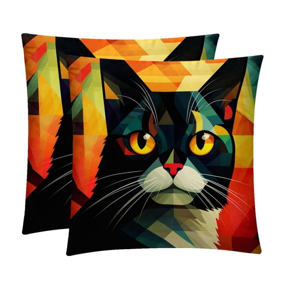 Cat Retro Velvet Bed Pillow Throw Covers Pillow Inserts Throw Pillows with Unique Patterns - Set of 2, Sizes 16x16, 18x18, 20x20 Inches for Various Occasions