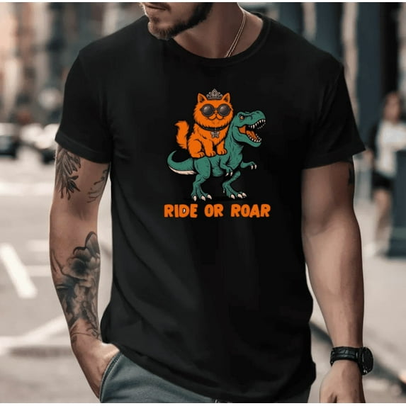 Cat Ride Or Roar Feline Humor Animal Lover Graphic Design Unisex T-Shirt, up to size 5XL