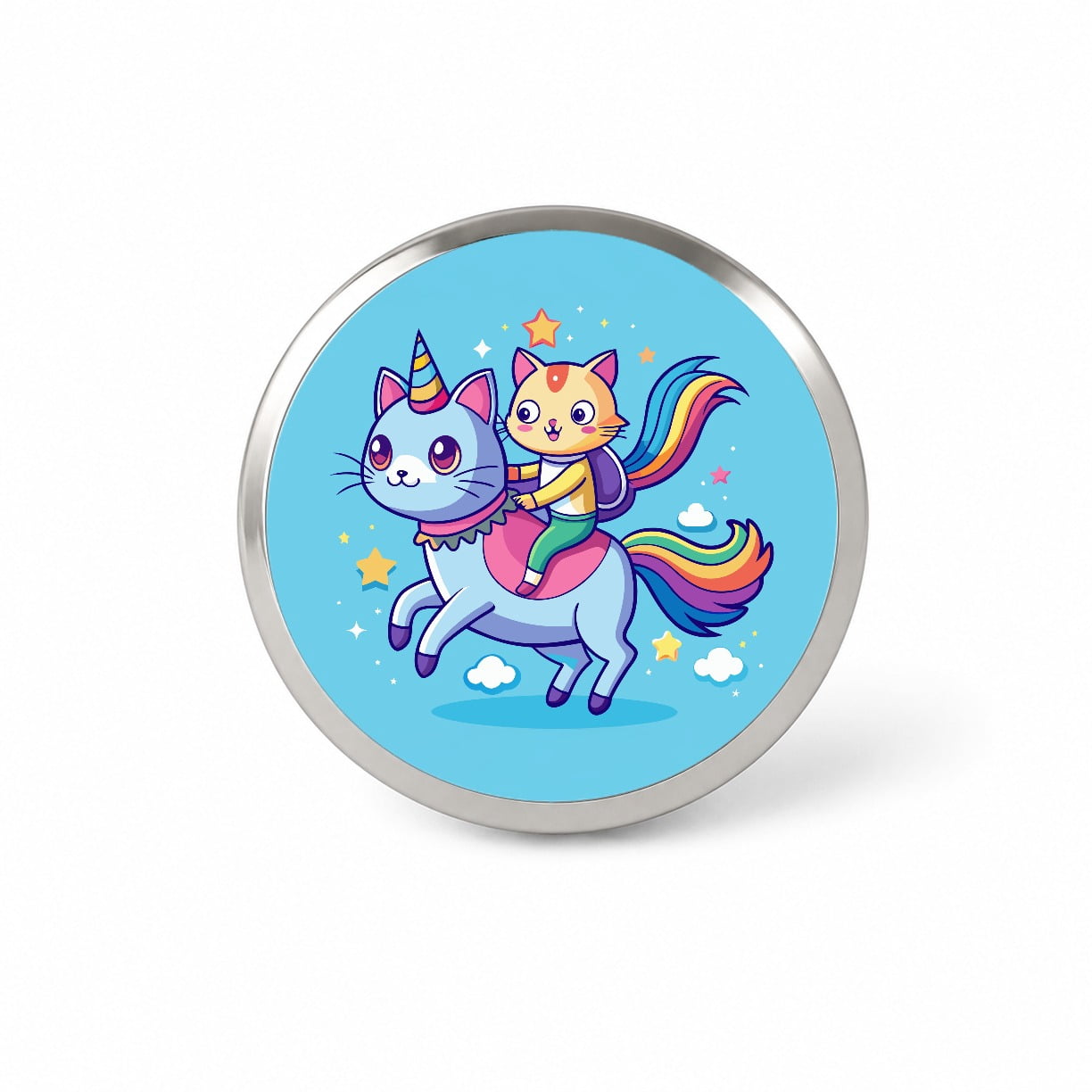 Cat Riding Caticorn Unicorn Funny Backpack Hat Novelty Lapel Pin ...