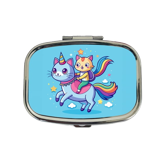 Cat Riding Caticorn Unicorn Funny Small Travel Handbag Pill Box Case