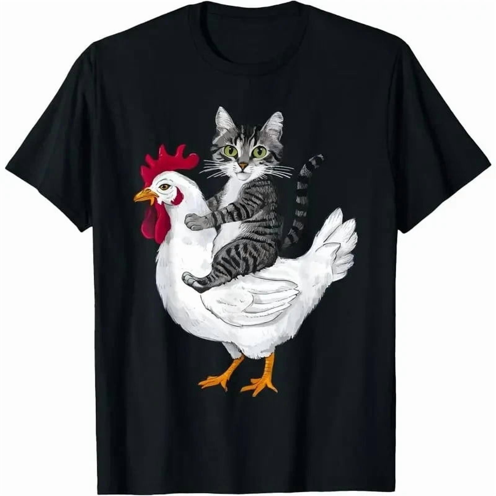 Chicken Meat Graphics Cat Riding Chicken Animal Graphic Farm Gift T-Shirt - Walmart.com