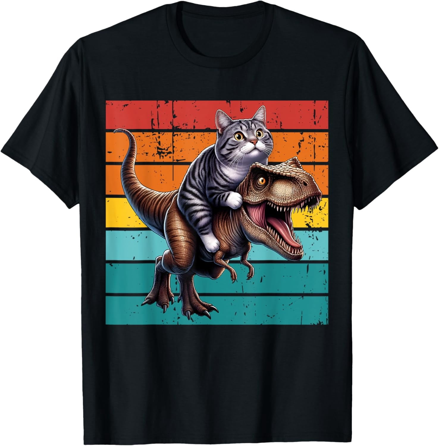 Cat Riding Dinosaur T-Rex Funny Cat T-Shirt - Walmart.com