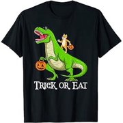 Cat Riding T Rex Dinosaur Halloween Trick Or Eat Fun Pun T-Shirt
