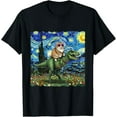 thumbnail image 1 of Cat Riding T-Rex Shirt – Funny Dinosaur Starry Night Tee for Cat Lovers, 1 of 4