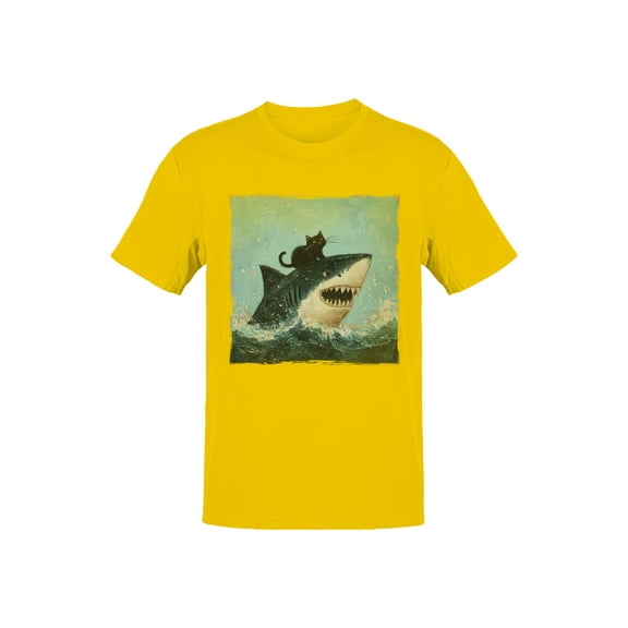 Cat Riding a Shark Artwork Men's T-shirt