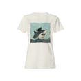 thumbnail image 1 of Cat Riding a Shark Artwork Women's T-shirt, 1 of 3