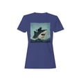 thumbnail image 1 of Cat Riding a Shark Artwork Women's T-shirt, 1 of 3