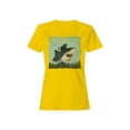 thumbnail image 1 of Cat Riding a Shark Artwork Women's T-shirt, 1 of 3