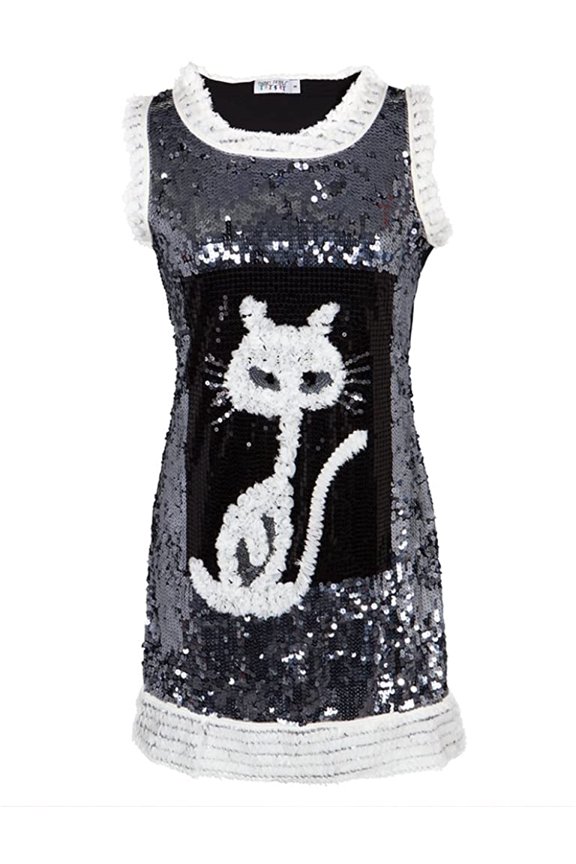 Cat Ripped Fabric White Sequined Women's Dress