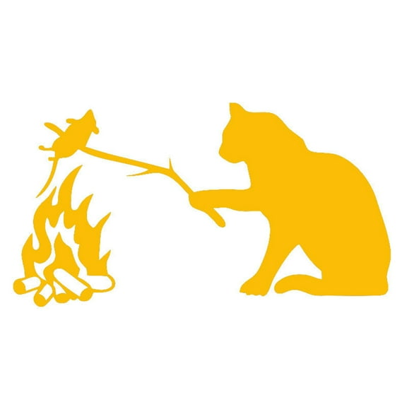 Cat Roasted Mouse Car Sticker Creative Cartoon Fun Rear Window Decal Waterproof Bumper Sticker for Helmet Living Room Playroom Laptop Wall Yellow