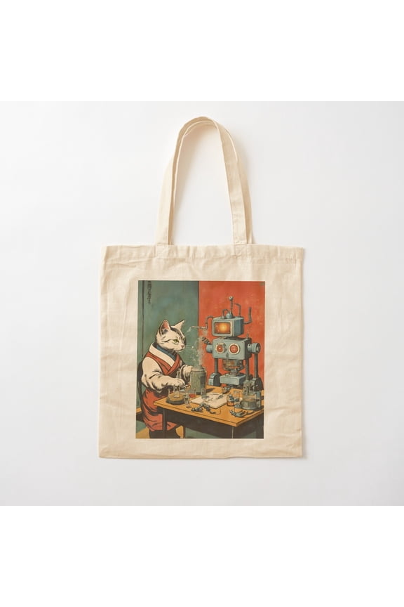 Cat Robot Science Pt 3 Canvas Tote Bags, Reusable Shopping Bag