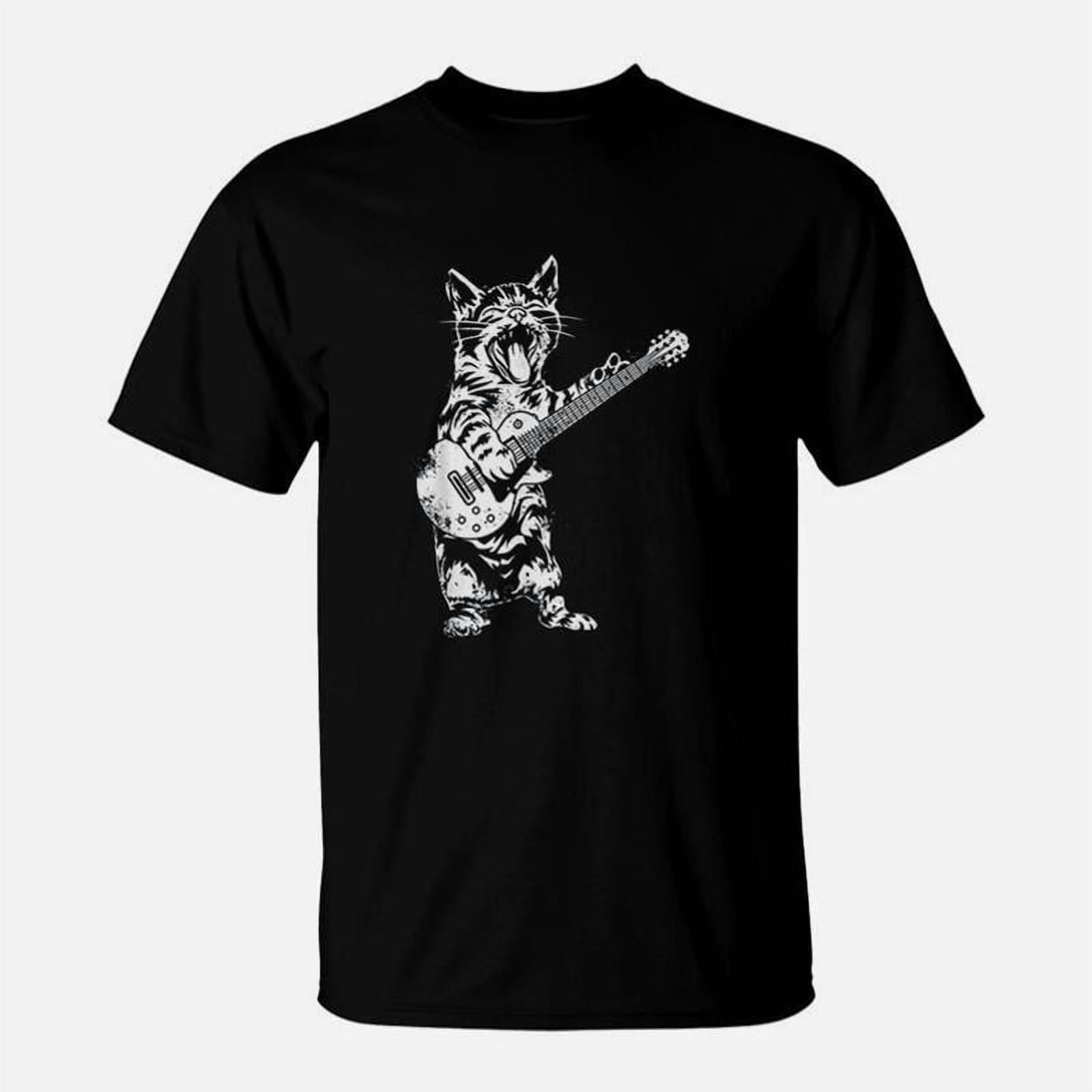 Cat Rocker Funny Kitty Plays Guitar Rockstar Cats Guitarist TShirt ...