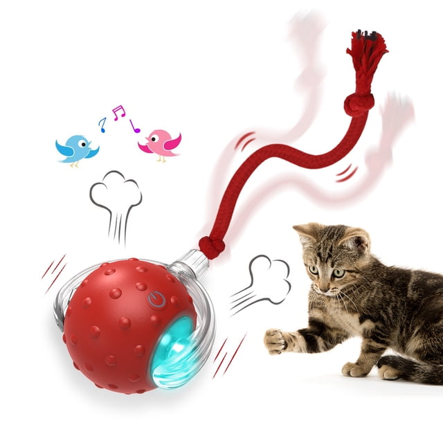Cat Rolling Ball Bird Chirping Interactive Cats Toys Motion Sensor Cat Toy Balls Random Rolling Pet Kitten Teaser Long Tail