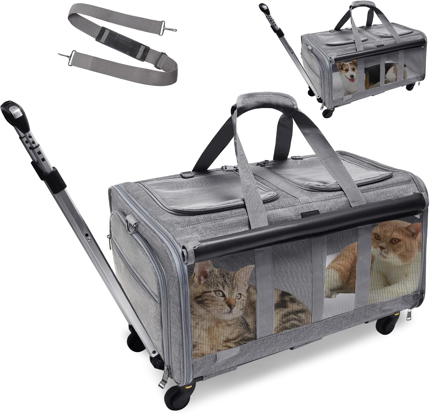 ELEGX Double-Compartment Pet Carrier with Wheels, Ideal for ELEGX Double-Compartment Pet Carrier with Wheels, Ideal for