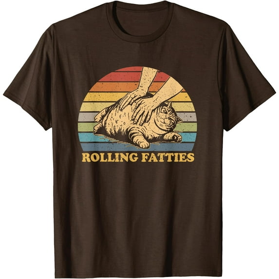 Cat Rolling Fatties Funny Fat Cat Cartoon Animal Unisex T-Shirt for Men Women Kids Toddler,Dark Chocolate Color,Size XL