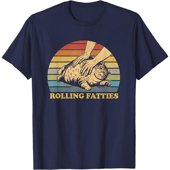 Cat Rolling Fatties Funny Fat Cat Cartoon Animal Unisex T-Shirt for Men Women Kids Toddler,Navy Color,Size 5/6