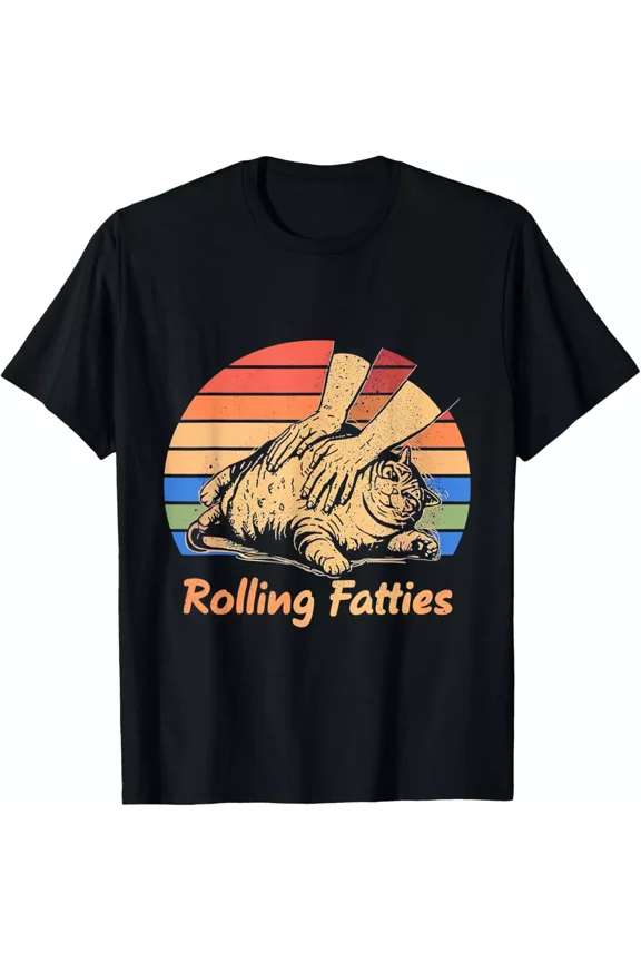 Cat Rolling Fatties Funny Playful Animal Inspired Graphic Unisex T-Shirt, up to size 5XL