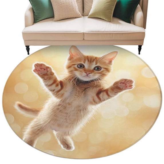 Cat Round Area Rug 5ft Animal Non-Slip Washable Circle Rugs Soft Felt Indoor Floor Mat for Bedroom Kitchen Living Room Bathroom