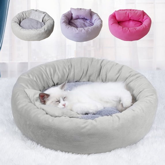 Cat Round Dog Kennel, Plush Dog Mattress with Non Slip Bottom, Thickened Dog Mattress For Fall And Winter, with Surrounding Pillow, Suitable For Pets Sleeping,Cat Beds for Indoor Cats