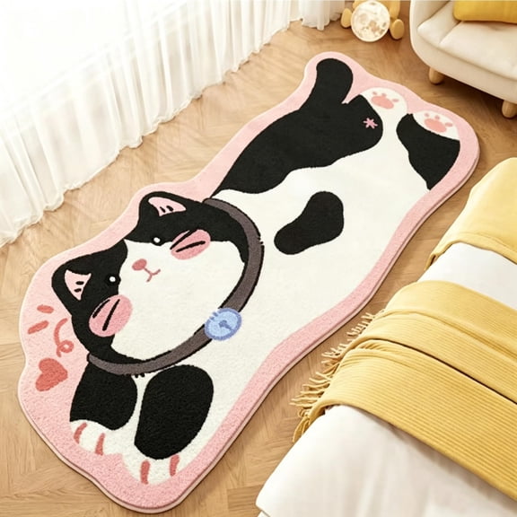 Cat Rug for Bedroom, Washable Cats Shaped Area Rug, Cute Cartoon Cat Runner Rug, Soft Plush Irregular Carpet, Non Slip Cats Print Rug for Bathroom, Entryway Decor