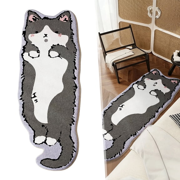 Cat Rug, Dirt Resistant Cute Area Rug, Irregular Shaped Area for Bedroom, Fun Cat Shaped Cartoon Carpet Runner, Soft Bedside Floor Mats for Bedroom, Doormat, Living Room16*47 IN,IB