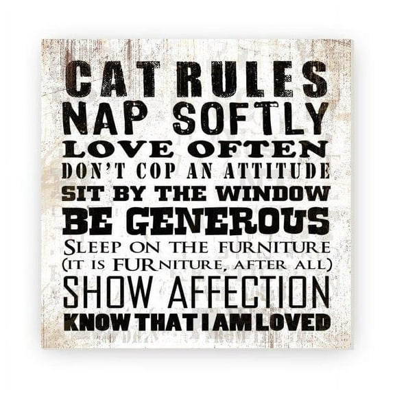 Cat Rules Rustic Wood Sign 12x12 (Unframed)