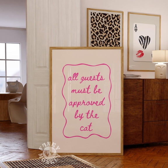 Cat Rules Typography Pink Girly Wall Art, Unframed Paper Print Size 8x12
