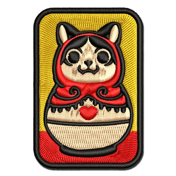 Cat Russian Nesting Doll Matroyshka Babushka Applique Multi-Color Embroidered Iron-On Patch - 2.0 Inch Mini