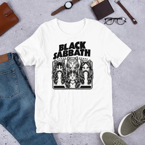 Cat Sabbath T-Shirt, Retro Rock Cat Graphic Tee for Heavy Metal Fans and Cat Lovers