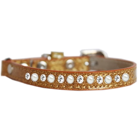 Cat Safety Ice Cream Collar, "One Row Pearl Clear Crystal"