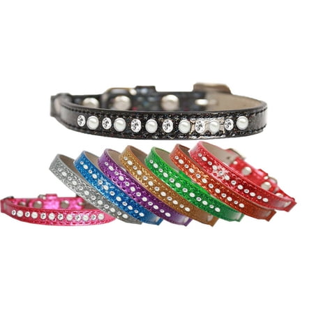 Cat Safety Ice Cream Collar, "One Row Pearl Clear Crystal"