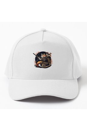 Cat Samurai Attack Baseball Cap, Warrior Feline Action Graphic Design, Classic Everyday Hat